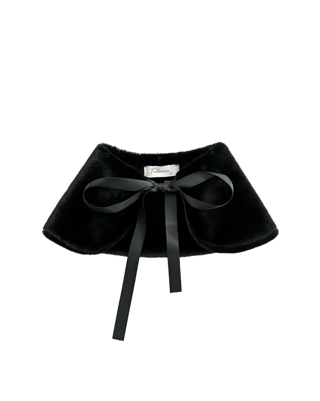 kids atelier tulleen Black Ribbon-Tie Faux Fur Collar