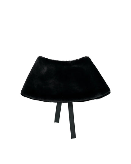 kids atelier tulleen Black Ribbon-Tie Faux Fur Collar