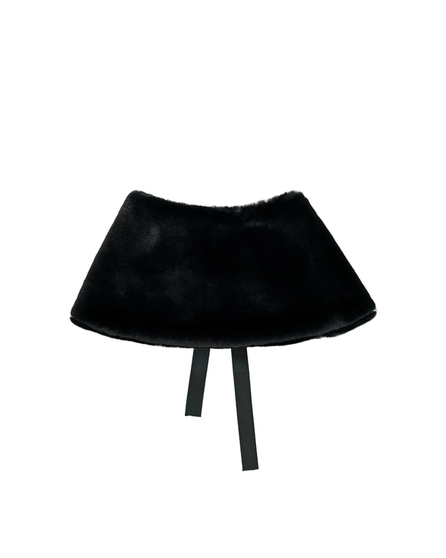 kids atelier tulleen Black Ribbon-Tie Faux Fur Collar