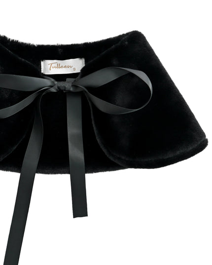 kids atelier tulleen Black Ribbon-Tie Faux Fur Collar