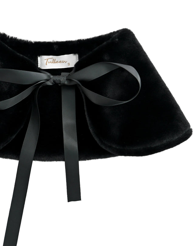 kids atelier tulleen Black Ribbon-Tie Faux Fur Collar
