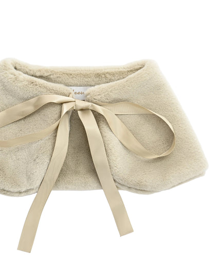 kids atelier tulleen Beige Ribbon-Tie Faux Fur Collar
