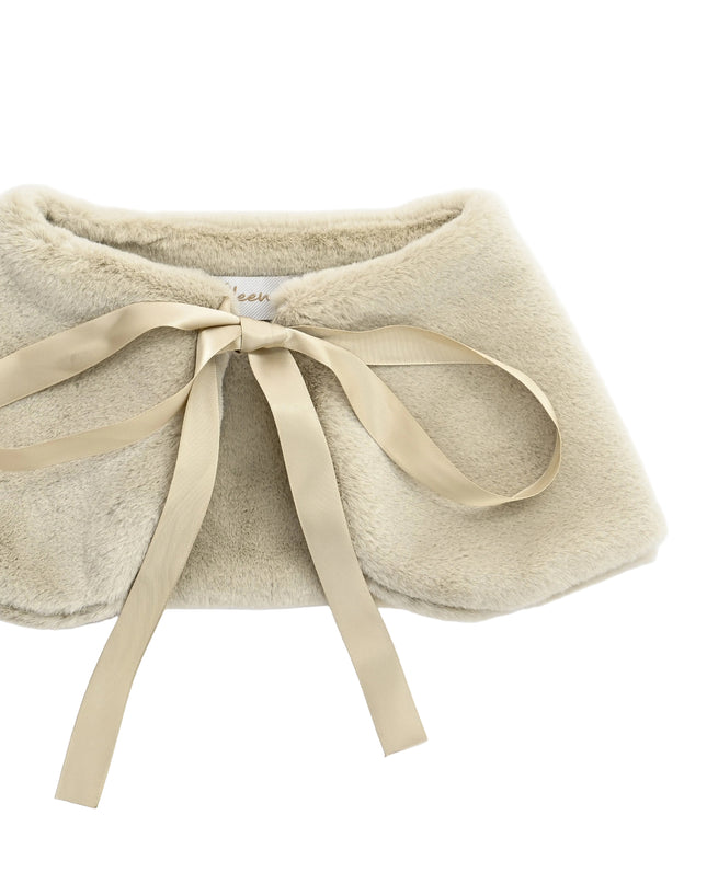 kids atelier tulleen Beige Ribbon-Tie Faux Fur Collar