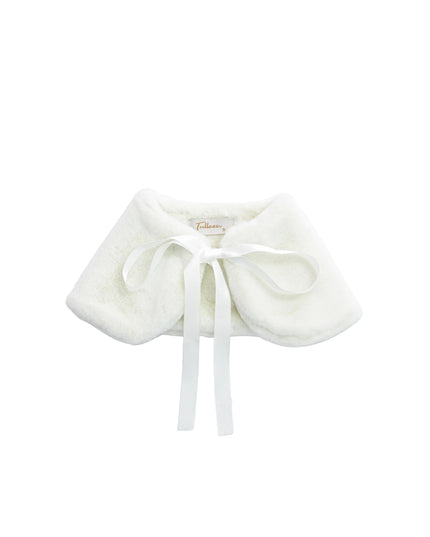 kids atelier tulleen Ivory Ribbon-Tie Faux Fur Collar