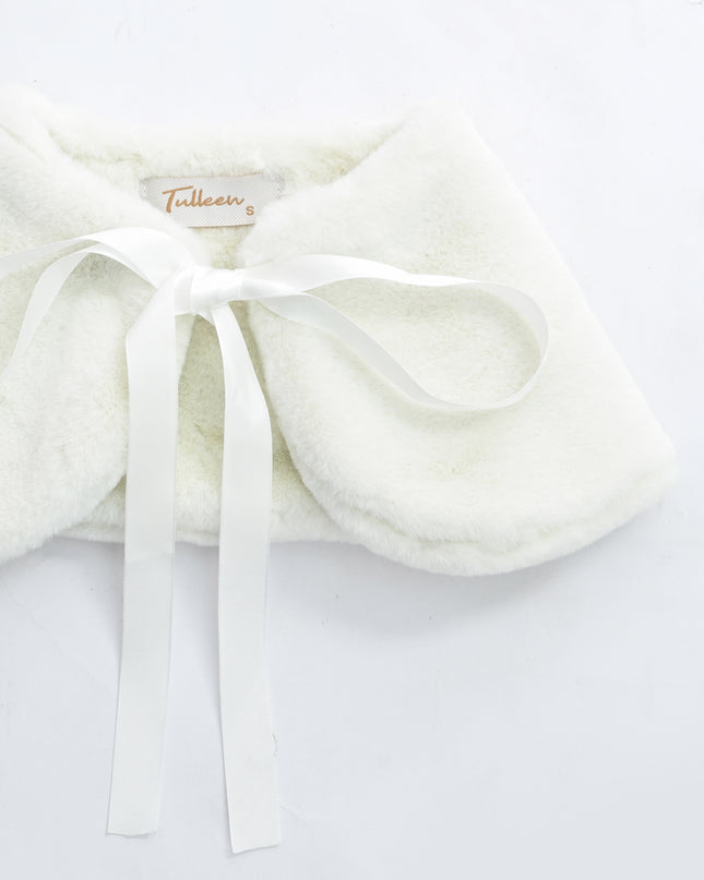 kids atelier tulleen Ivory Ribbon-Tie Faux Fur Collar