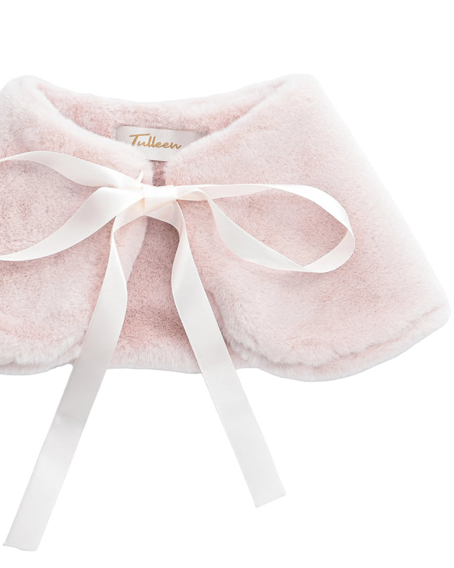 kids atelier tulleen Pink Ribbon-Tie Faux Fur Collar