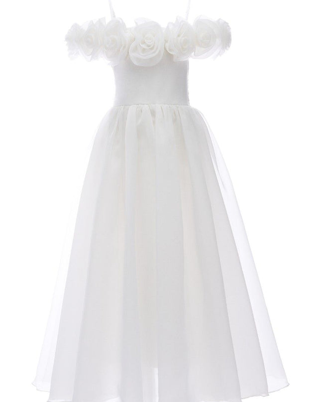 kids atelier tulleen Ivory Chloe Rose Appliqué Tulle Dress