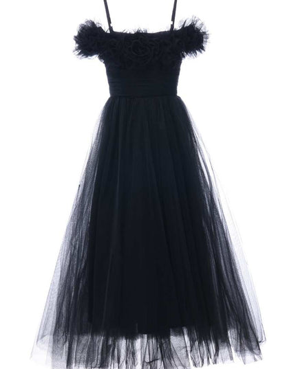 kids atelier tulleen Black Lilo Floral Tulle Gown