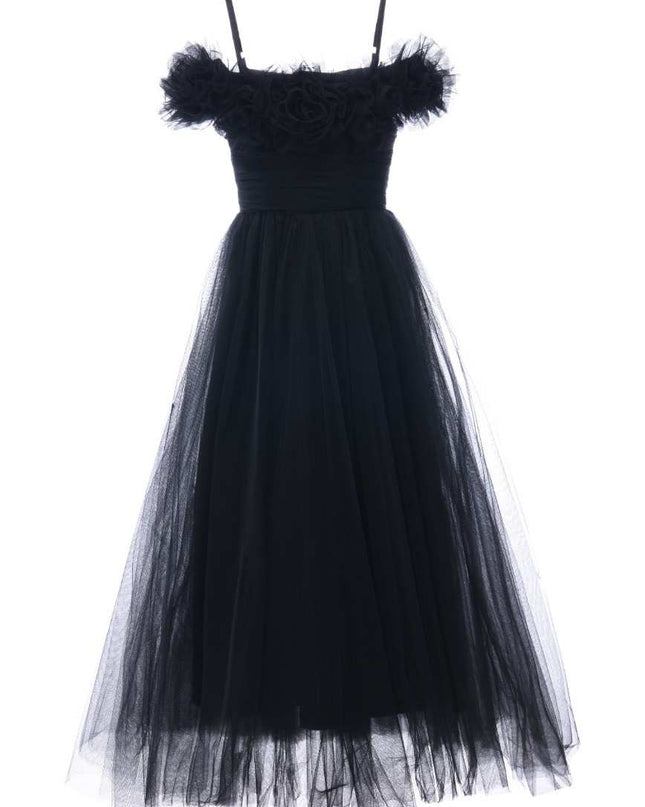 kids atelier tulleen Black Lilo Floral Tulle Gown