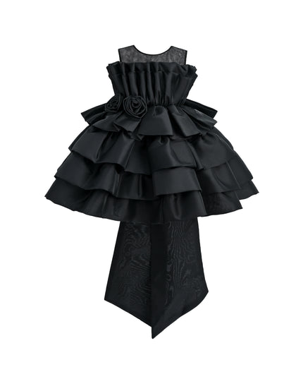 kids atelier tulleen Black Tiered Bow Dress