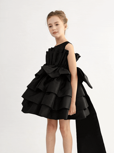 kids atelier tulleen Black Tiered Bow Dress