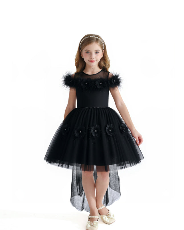 kids atelier tulleen Black Feather Bow Dress