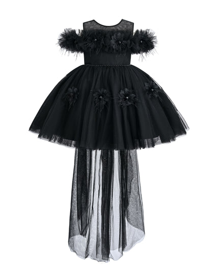 kids atelier tulleen Black Feather Bow Dress