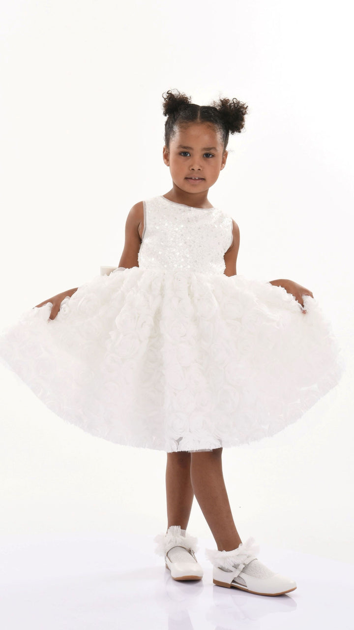 White Kreisler Sequin Bow Rose Dress