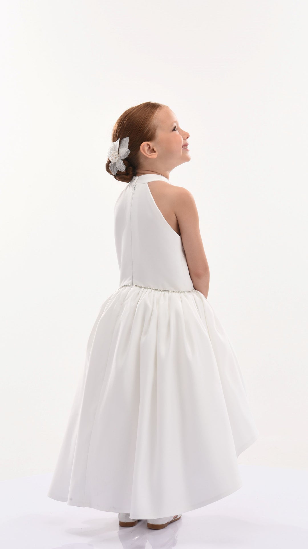 White Lavonne Halter Satin Embroidered Dress