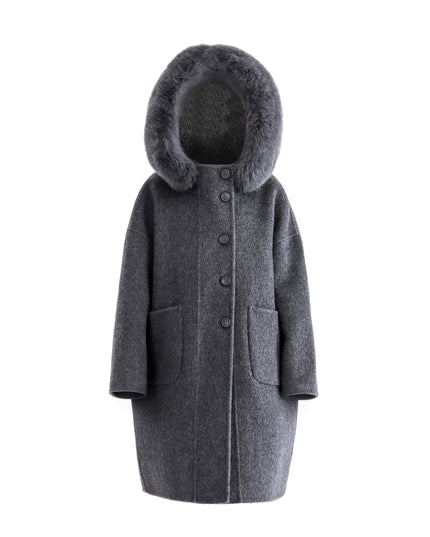 kids atelier tulleen Gray Wool Coat with Faux Fur Hood