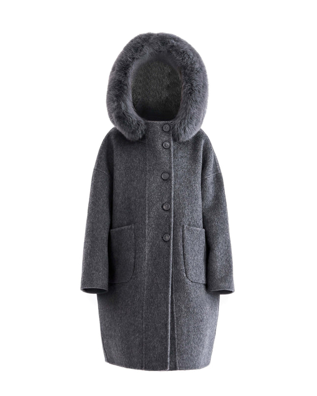 kids atelier tulleen Gray Wool Coat with Faux Fur Hood
