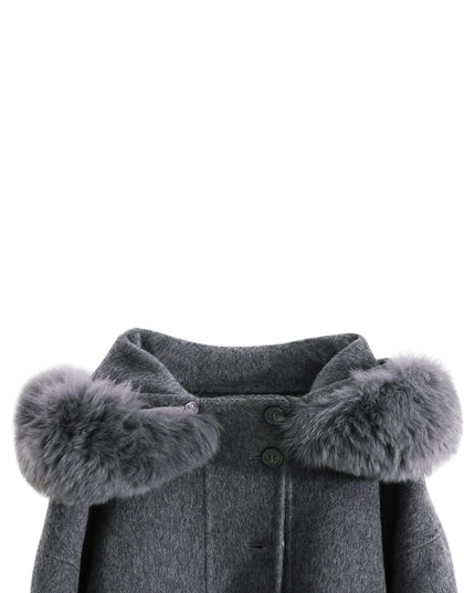kids atelier tulleen Gray Wool Coat with Faux Fur Hood