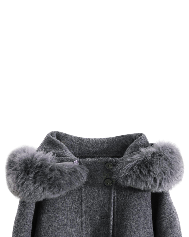 kids atelier tulleen Gray Wool Coat with Faux Fur Hood