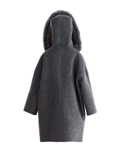 kids atelier tulleen Gray Wool Coat with Faux Fur Hood