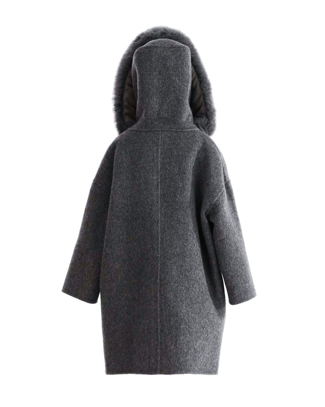 kids atelier tulleen Gray Wool Coat with Faux Fur Hood