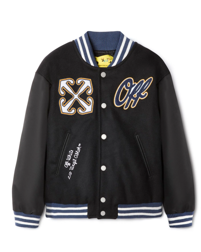 Kids Atelier-Off White-Black Ow Patch Varsity Jacket