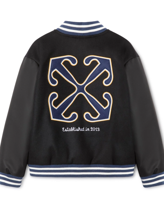 Kids Atelier-Off White-Black Ow Patch Varsity Jacket