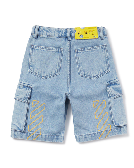 Kids Atelier-Off White-Blue Diagonal Bookish Cargo Shorts