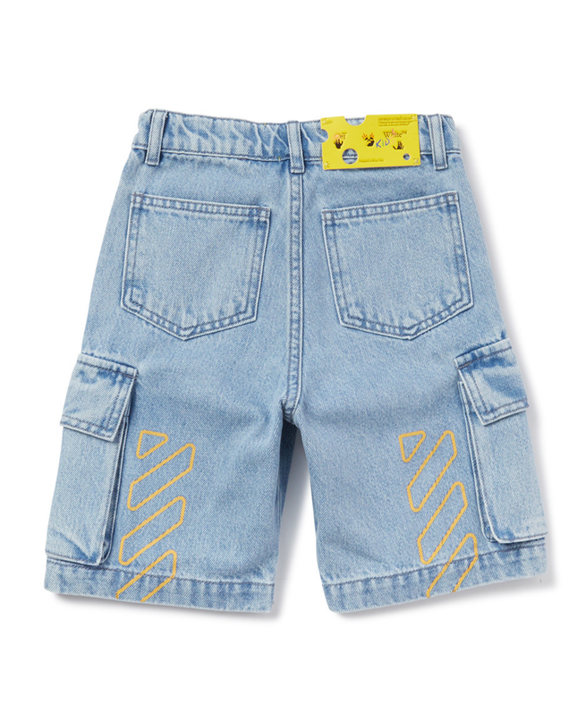 Kids Atelier-Off White-Blue Diagonal Bookish Cargo Shorts