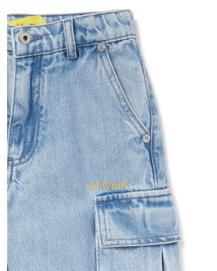 Kids Atelier-Off White-Blue Diagonal Bookish Cargo Shorts