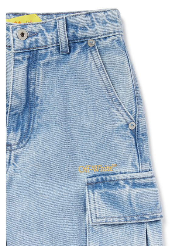 Kids Atelier-Off White-Blue Diagonal Bookish Cargo Shorts