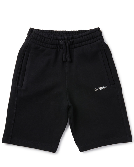 Kids Atelier-Off White-Black Diagonal Bookish Sweat Shorts