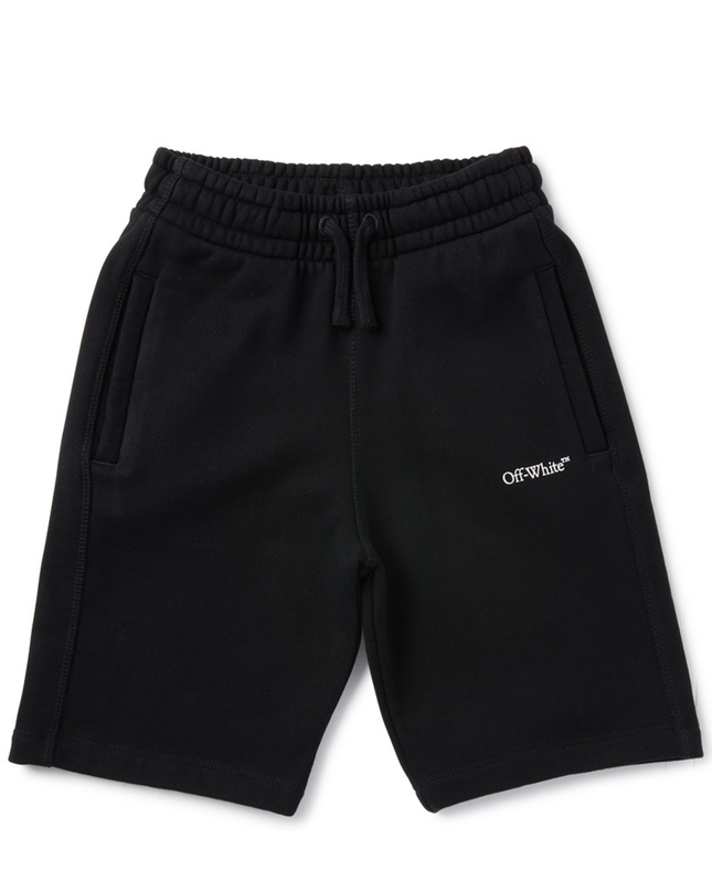 Kids Atelier-Off White-Black Diagonal Bookish Sweat Shorts