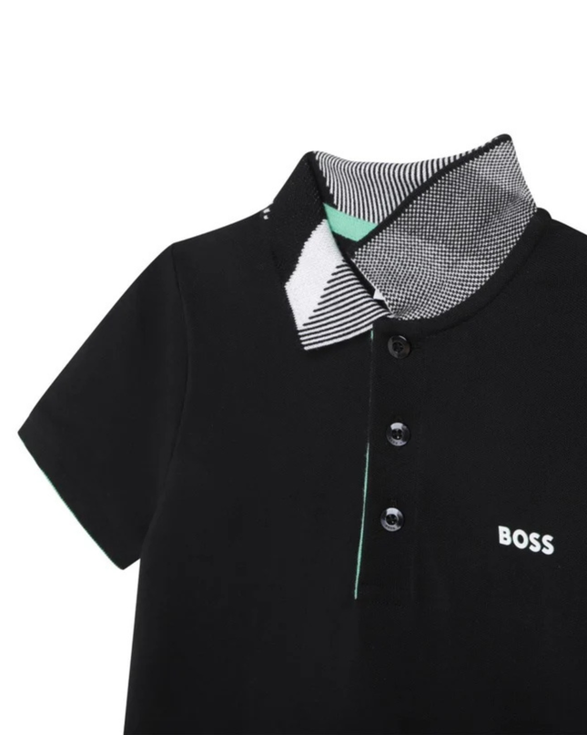 Kids Atelier-Boss-Black Short Sleeve Polo T-Shirt