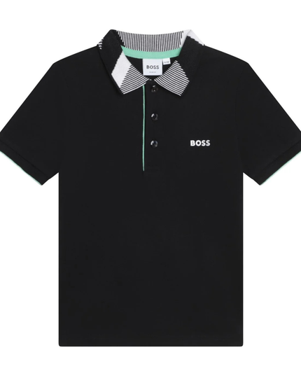 Kids Atelier-Boss-Black Short Sleeve Polo T-Shirt