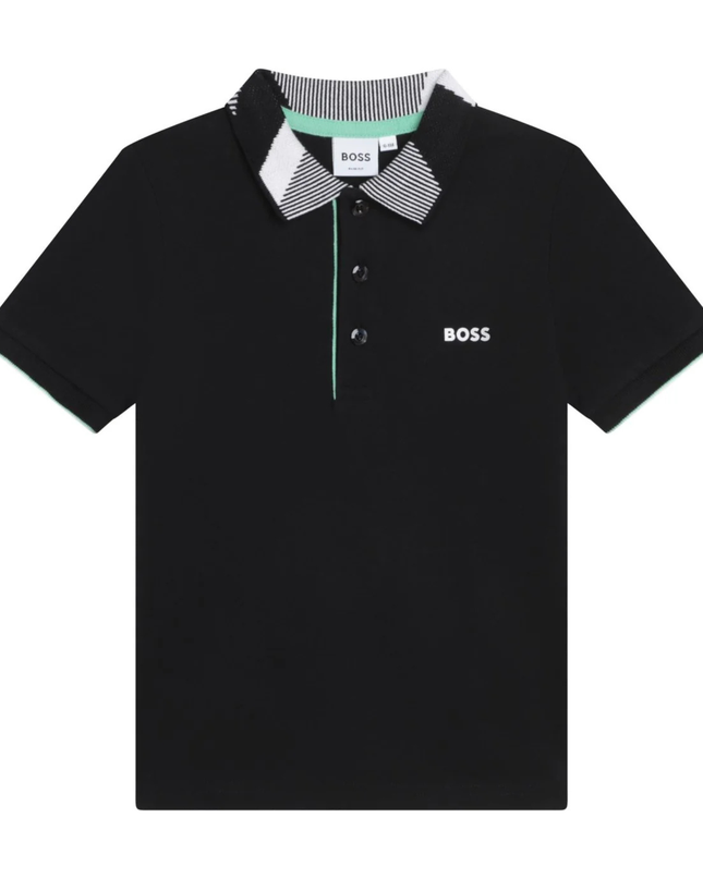 Kids Atelier-Boss-Black Short Sleeve Polo T-Shirt
