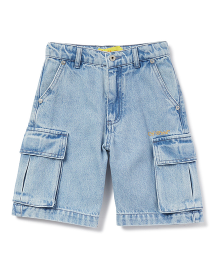 Kids Atelier-Off White-Blue Diagonal Bookish Cargo Shorts
