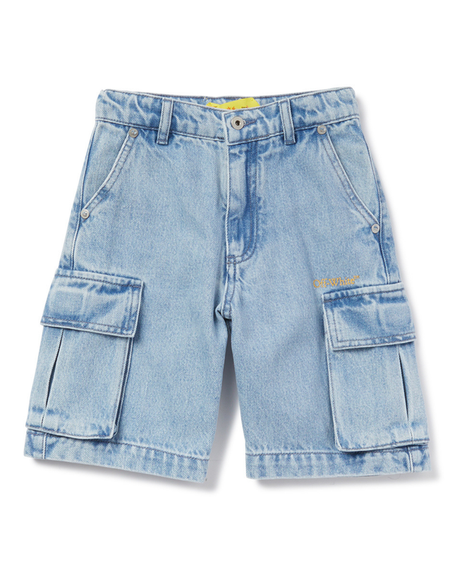 Kids Atelier-Off White-Blue Diagonal Bookish Cargo Shorts