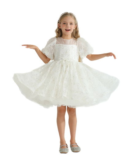 White Laced Tulle Flower Wynfair Dress