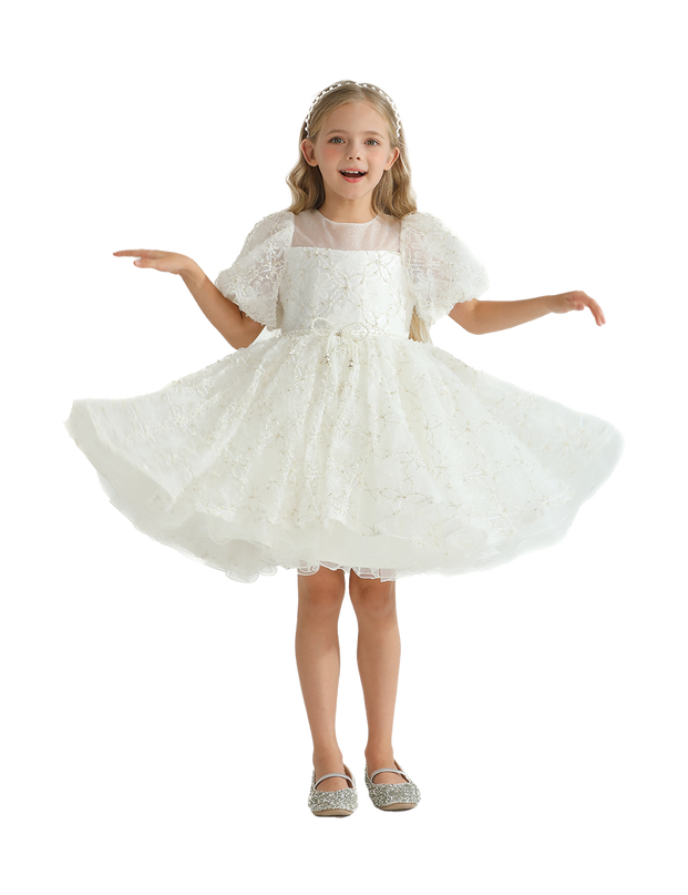 White Laced Tulle Flower Wynfair Dress
