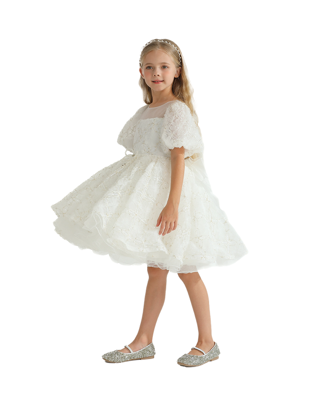 White Laced Tulle Flower Wynfair Dress