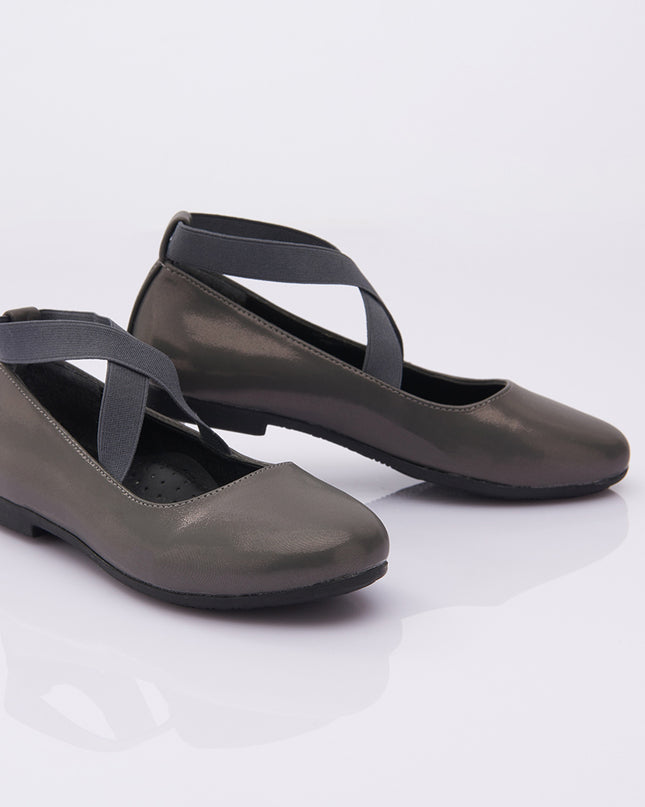 PERLA-V50F-DARK GREY-SATIN BALLERINA FLATS