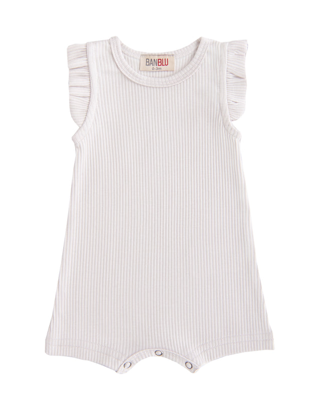 BANBLU-SLEEVELESS SHOULDER RUFFLE BODYSUIT-51269-WHITE PERFORATED