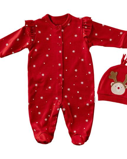 kids atelier andy wawa Red Holiday Ruffle Babygrow & Hat
