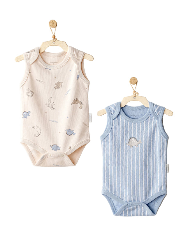 kids atelier andywawa Beige and Blue Dino Bodysuits