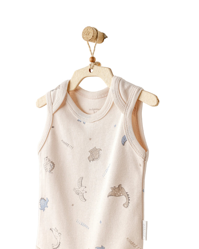 kids atelier andywawa Beige and Blue Dino Bodysuits