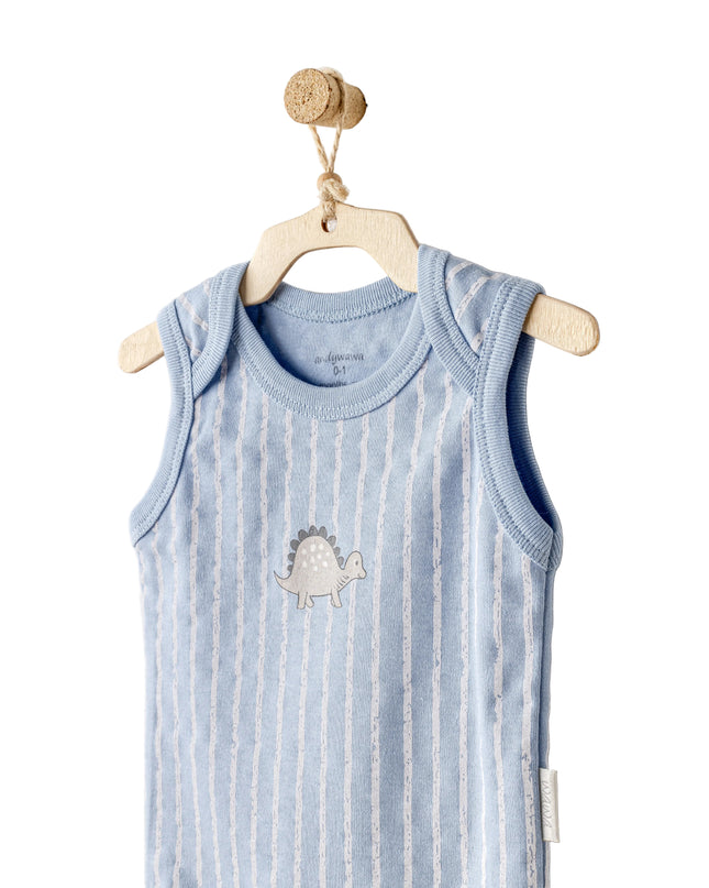 kids atelier andywawa Beige and Blue Dino Bodysuits
