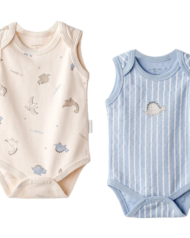 kids atelier andywawa Beige and Blue Dino Bodysuits