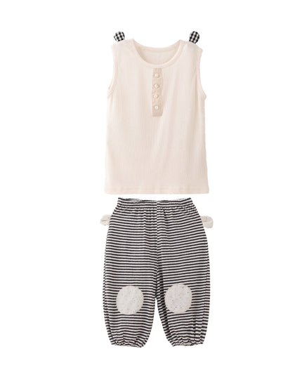 kids atelier banblu Cream Top & Striped Pants Set