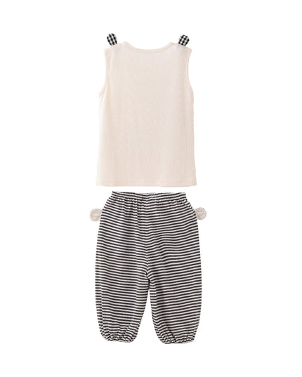 kids atelier banblu Cream Top & Striped Pants Set